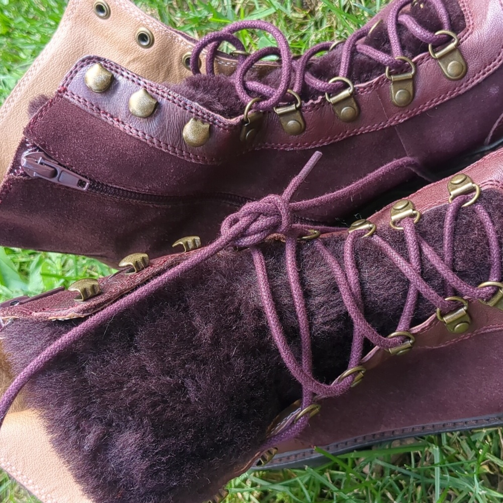 Lucky Brand Ilianna Raisin Leather Womens Ankle Boots Size 9.5 100% Wool - Picture 8 of 8